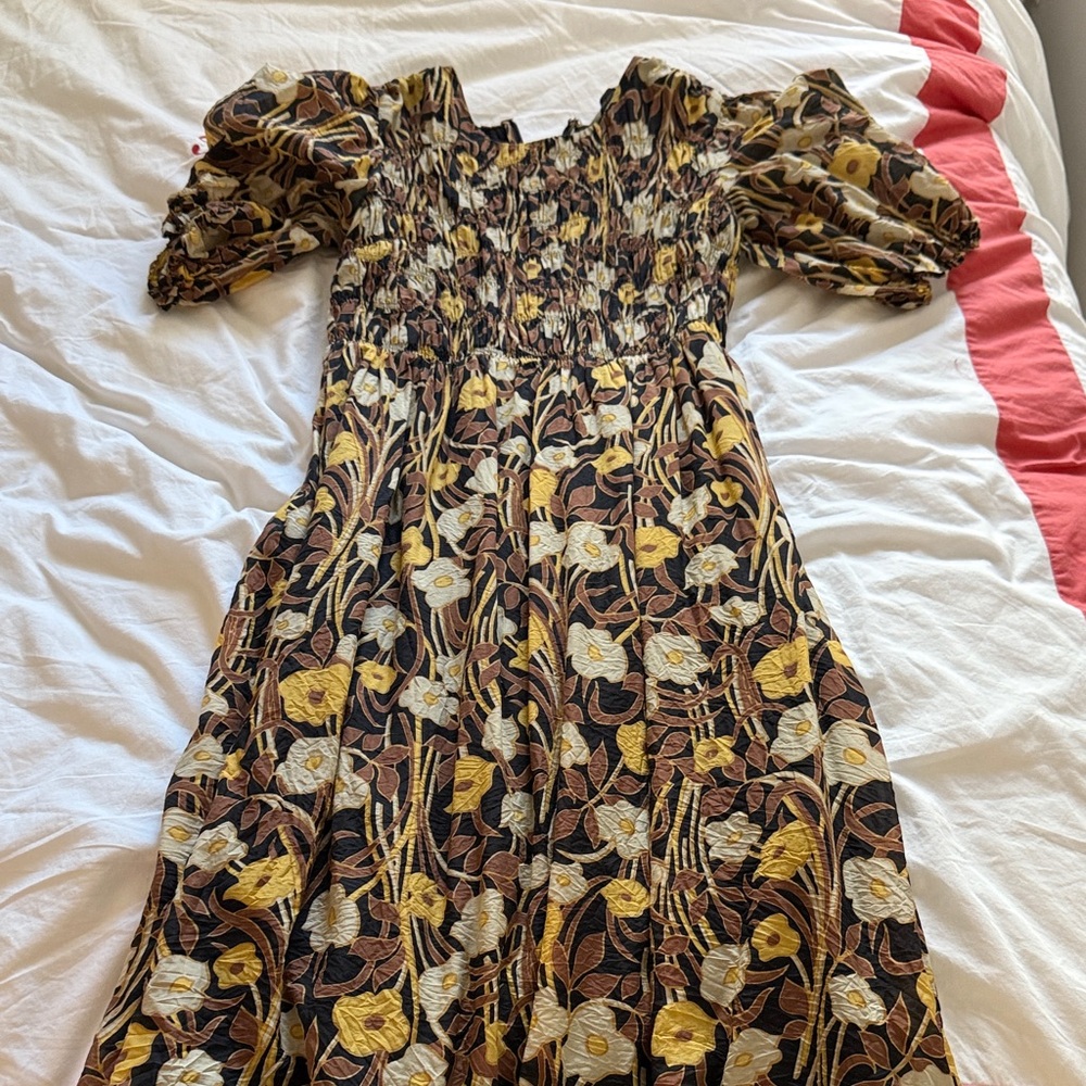 Rebecca Taylor Yellow and Brown Floral Maxi Dress size 8